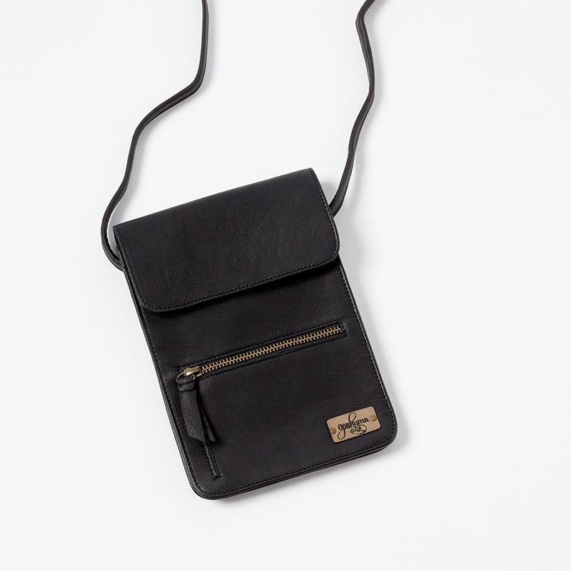 Leather Smartphone Crossbody Bag-Black - Opakuma